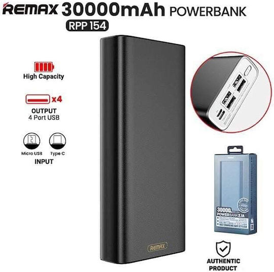 Remax RPP-154 Power Bank 30000mAh with 4 USB-A Ports Black
