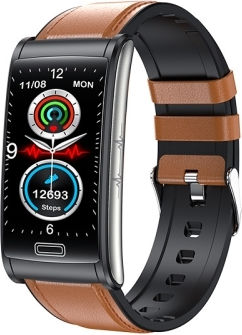 E600 1.47 Inch Color Screen Smart Watch Leather Strap Support Heart Rate Monitoring Blood Pressure Monitoring Brown view 1