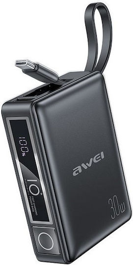 Awei P87K Power Bank 10000mAh 30W with USB-A Port and USB-C Port Black