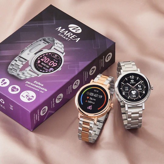 Marea Β61002 40mm Smartwatch with Heart Rate Monitor (Silver / Pink Gold) view 8