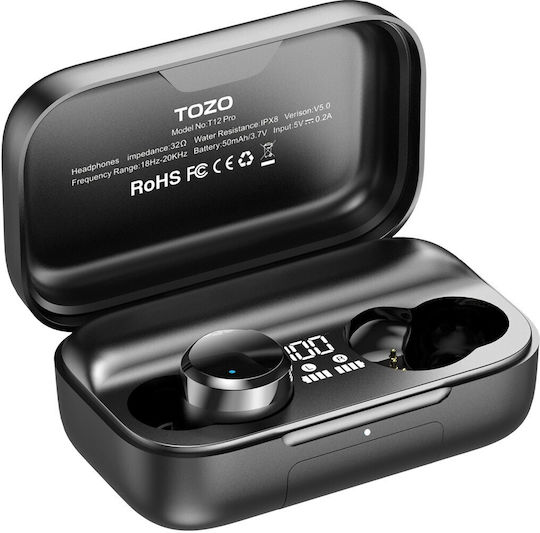 Tozo T12 PRO In-ear Bluetooth Handsfree Earphones with Sweat Resistance and Charging Case Black view 3