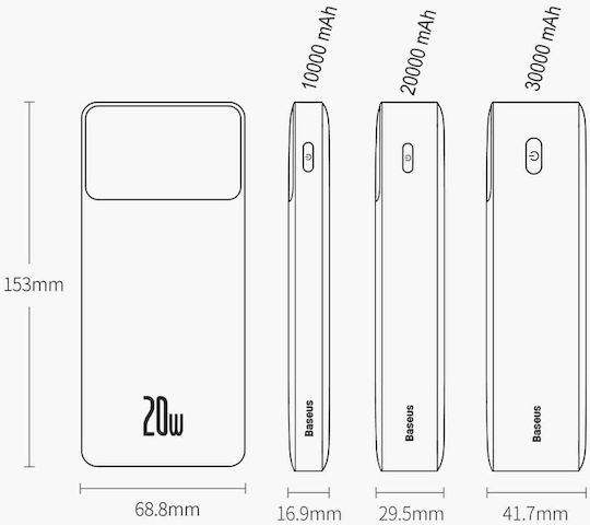 Baseus Bipow Overseas Edition Power Bank 10000mAh 20W with 2 USB-A Ports and USB-C Port White view 9