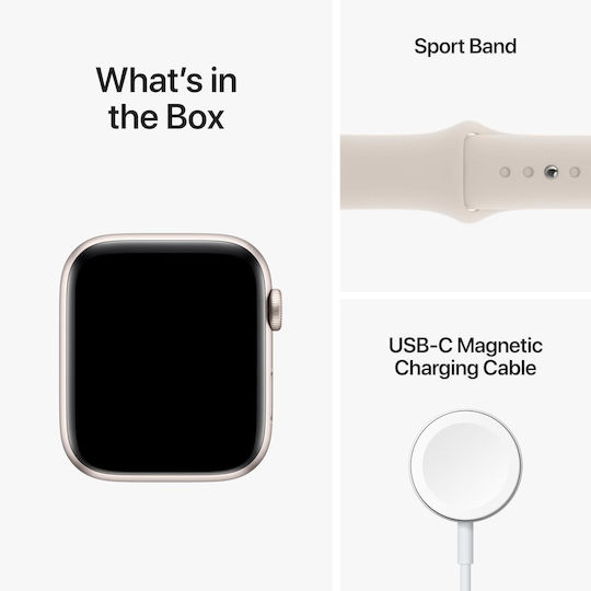 Apple Watch SE 2023 Aluminium 44mm Waterproof with Heart Rate Monitor (Starlight with Starlight Sport Band (S/M)) view 8