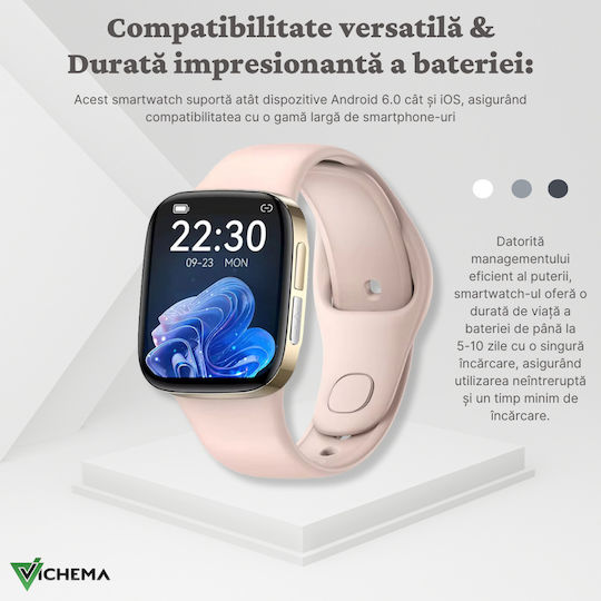 Vichema Tech Smartwatch 1.72 Inch Ips Hd+ Full Touch Screen Intelligent Bluetooth Nfc Payments Ip67 Remote Photography Voice Assistant Ecg Test 24/7 Health Monitoring 100+ Sports Modes App Notifications Calls Sms Pink view 4