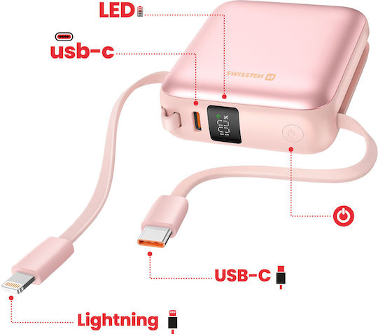 Swissten Power Bank 10000mAh 20W with USB-C Port Pink view 3