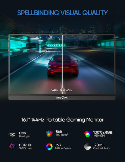 Arzopa Z1FC IPS Gaming Monitor / Portable Monitor 16.1" FHD 1920x1080 144Hz view 3