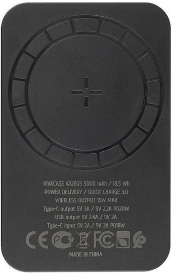 Rivacase VA2603 MagSafe Power Bank 5000mAh 20W with USB-A Port and USB-C Port Black view 5