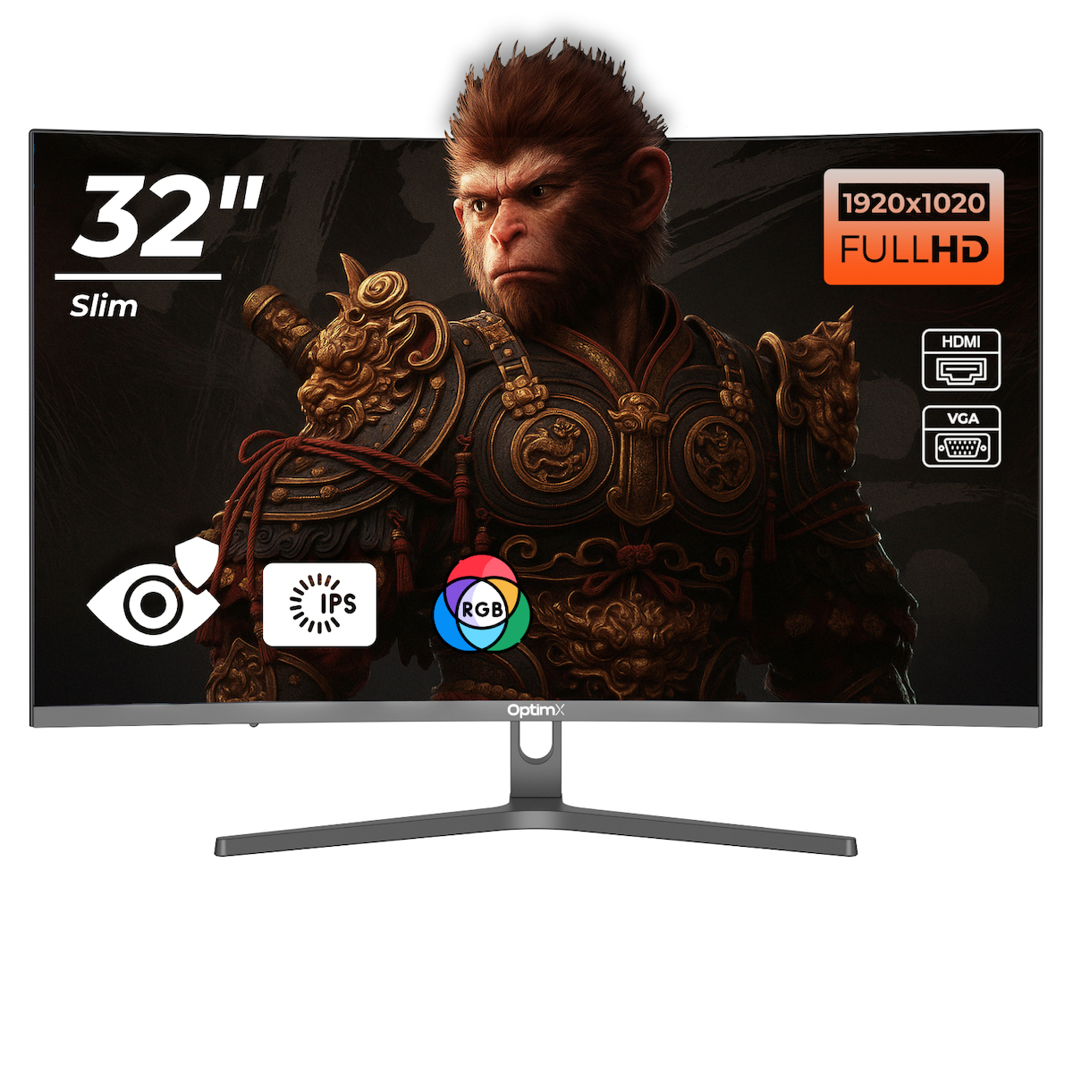 OptimX MT32J IPS Curved Gaming Monitor 32" FHD 1920x1080 Silver view 1