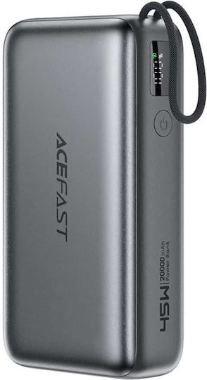 Acefast M34 Power Bank 20000mAh 45W with USB-A Port and USB-C Port Power Delivery Quick Charge 2.0 Quick Charge 3.0 Gray