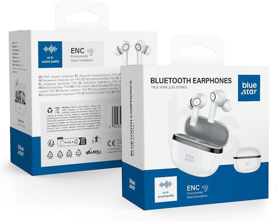 Blue Star AC20C In-ear Bluetooth Handsfree Earphones with Charging Case White view 1