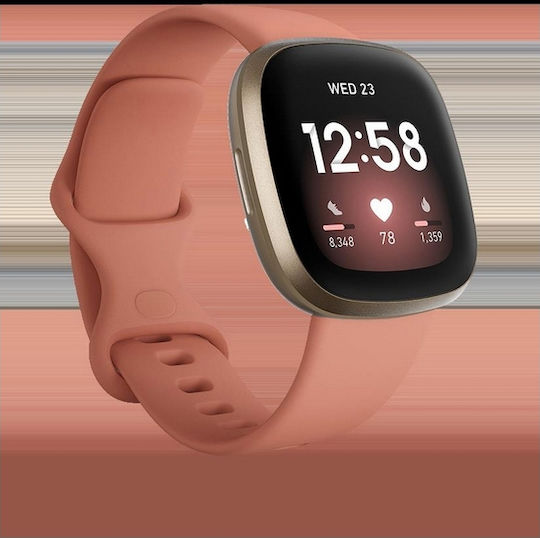 Fitbit Versa 3 Waterproof Smartwatch with Heart Rate Monitor (Pink Clay/Soft Gold Aluminum) view 7