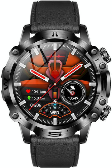 Et482 1.43 Inch Amoled Screen Sports Smart Watch Support Bluethooth Call Ecg Function Black Leather Band view 2