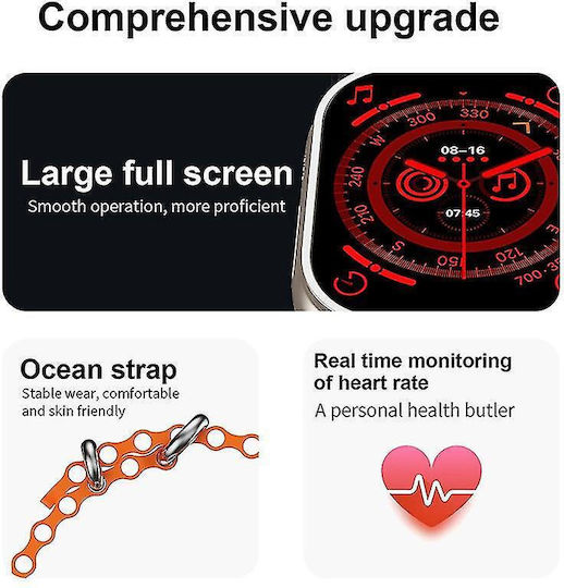 Qian I20 Ultra Max 2.3' 49mm + Bluetooth HandsFree Gift + Protective Glass Wireless Charging Waterproof 10 +1 Set Men's Women's Black view 4