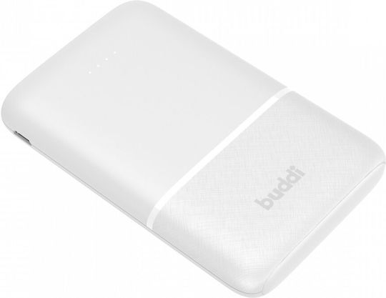 Buddi Mini Power Bank 5000mAh with 2 USB-A Ports and USB-C Port White
