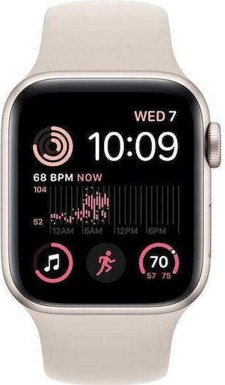 Apple Watch SE 2022 Cellular Aluminium 40mm Waterproof with eSIM and Heart Rate Monitor (Starlight with Starlight Sport Band) view 1