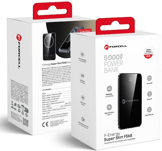 Forcell F-Energy F5K8 MagSafe Power Bank 5000mAh 15W with USB-C Port Power Delivery / Quick Charge 4.0 Black view 3