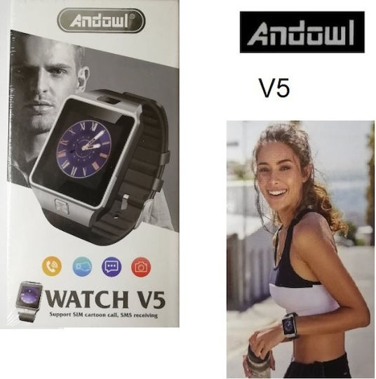 Andowl V5 Stainless Steel Smartwatch with SIM and Heart Rate Monitor (Black) view 3