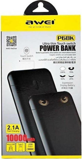 Awei P68K Power Bank 10000mAh with 2 USB-A Ports Black view 3