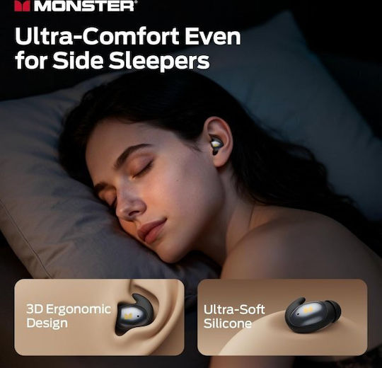 Monster Sleep Ear100 In-ear Bluetooth Handsfree Headphones with Sweat Resistance and Charging Case Black view 3