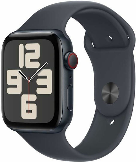 Apple Watch SE 2024 Cellular Aluminium 44mm Waterproof with eSIM and Heart Rate Monitor (Midnight Sport Band (M/L)) view 1