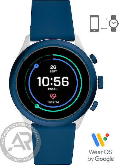 Fossil Sport Stainless Steel 43mm Smartwatch with Heart Rate Monitor (Blue Rubber) view 5