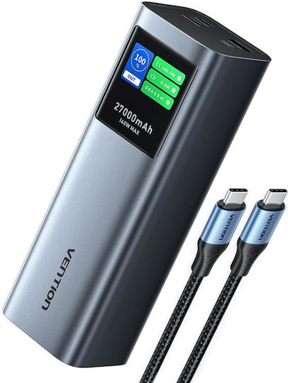 Vention FKE Power Bank 27000mAh 140W with USB-A Port and 2 USB-C Ports Gray