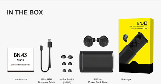 Jabees BNA3 In-ear Bluetooth Handsfree Earphones with Charging Case Black view 8