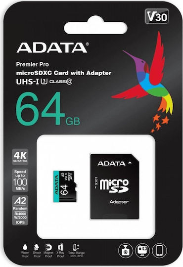 Adata Premier Pro microSDXC 64GB U3 V30 A2 UHS-I 100MB/s With Adapter view 2