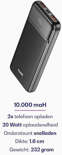 Buddi Boost Power Bank 10000mAh 22.5W with 2 USB-A Ports and USB-C Port Black view 2