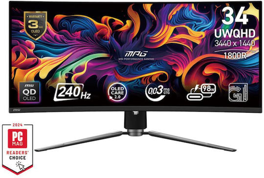 MSI MPG 341CQPX QD-OLED Curved Monitor 34" QHD 3440x1440 240Hz with Response Time 0.03ms GTG
