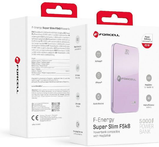 F-Energy F5K8 MagSafe Power Bank 5000mAh 15W Power Delivery / Quick Charge 4.0 Purple