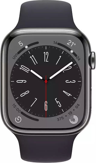 Apple Watch Series 8 Cellular Stainless Steel 45mm Waterproof with eSIM and Heart Rate Monitor (Graphite with Midnight Sport Band) view 1