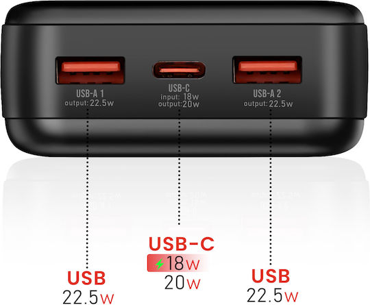 Swissten POWER LINE II Power Bank 20000mAh 22.5W with 2 USB-A Ports and USB-C Port Black view 6