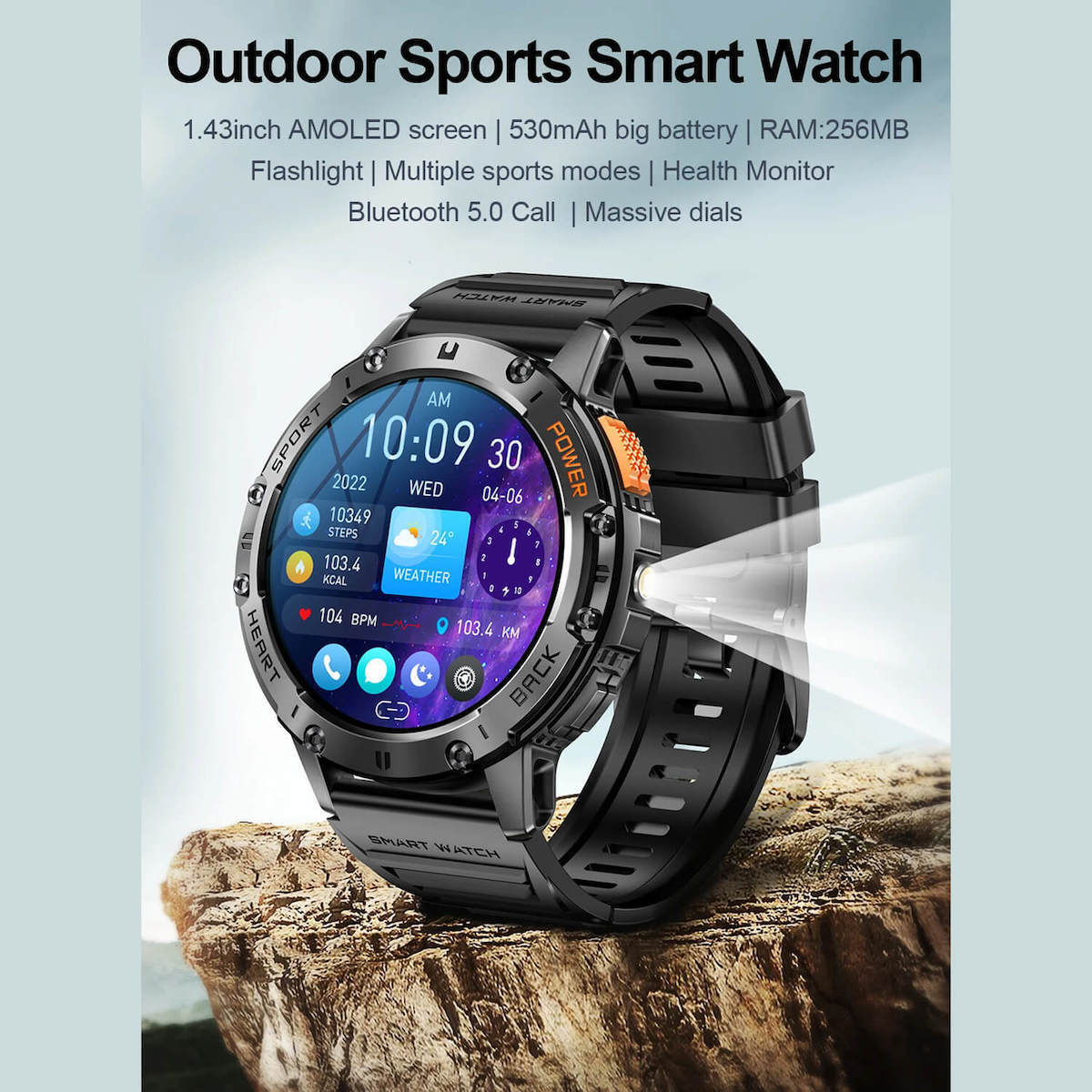 Microwear K65 Smartwatch with Heart Rate Monitor (Orange Silicone) view 4