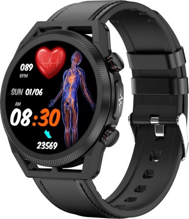 Et310 1.39 Inch Ips Screen Ip67 Waterproof Leather Band Smart Watch Support Body Temperature Monitoring Ecg Black