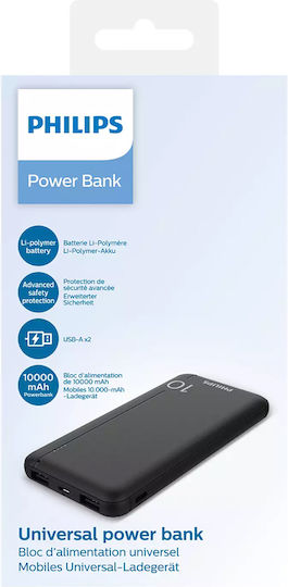 Philips DLP1810 Power Bank 10000mAh 37W with 2 USB-A Ports Black view 3