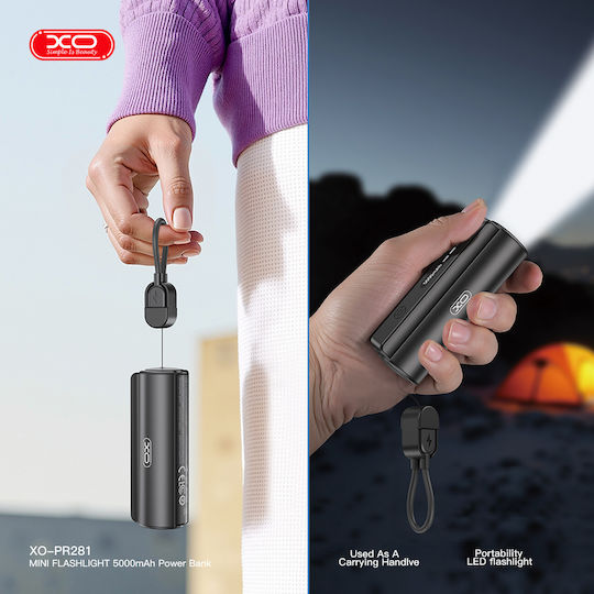 XO PR281 Power Bank 5000mAh 10.5W with USB-C Port Black view 7