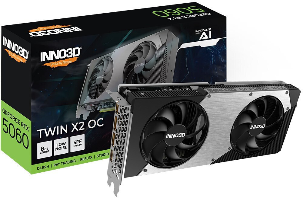 Inno 3D GeForce RTX 5060 8GB GDDR7 TWIN X2 OC Graphics Card N50602-08D7X-195070N