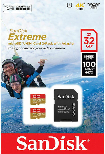 Sandisk Extreme microSDHC 32GB U3 V30 A1 UHS-I 100MB/s with Adapter