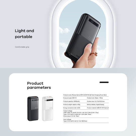 Remax RPP-72 Power Bank 20000mAh with 2 USB-A Ports Power Delivery Black view 4