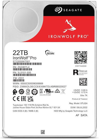 Seagate IronWolf Pro 22TB HDD Hard Drive 3.5" SATA III 7200rpm with 512MB Cache for Desktop ST22000NT001 view 4