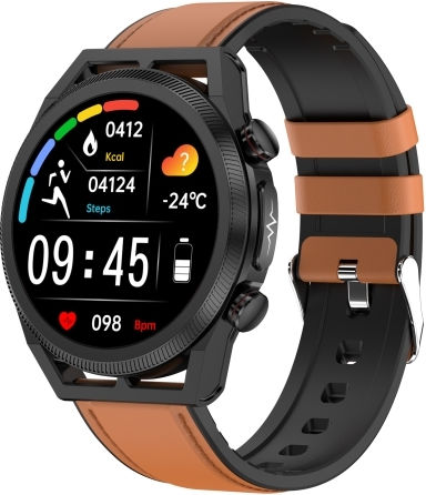 Et310 1.39 Inch Ips Screen Ip67 Waterproof Leather Band Smart Watch Support Body Temperature Monitoring Ecg Brown