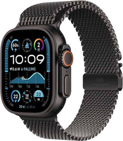 Apple Watch Ultra 2 Titanium 49mm Waterproof with eSIM and Heart Rate Monitor (Black with Black Titanium Milanese Loop - Large) vue 2