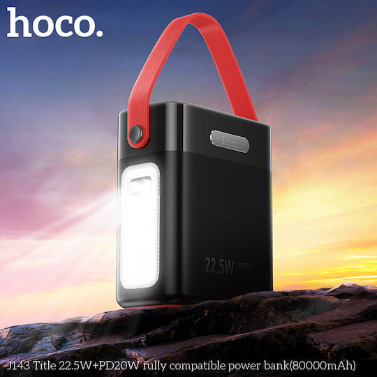 Hoco J143 Power Bank 80000mAh 22.5W with 2 USB-A Ports and 3 USB-C Ports Black view 3