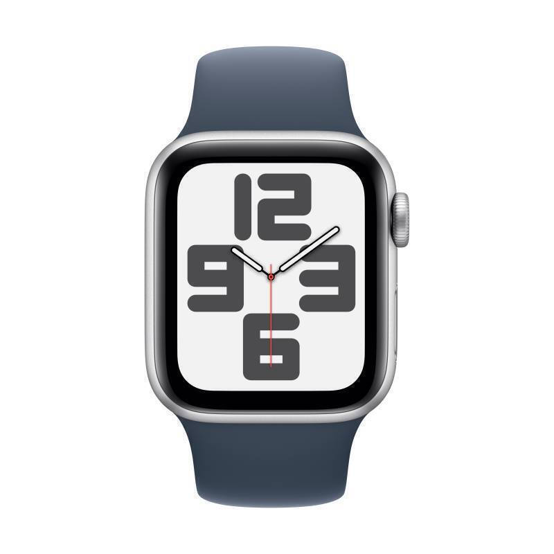 Apple Watch SE 2023 Cellular Aluminum 40mm Waterproof with eSIM and Heart Rate Monitor (Silver with Storm Blue Sport Band - M/L) view 2