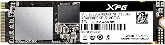 Adata XPG SX8200 Pro SSD 512GB M.2 Type with PCI Express 3.0 Connection ASX8200PNP-512GT-C