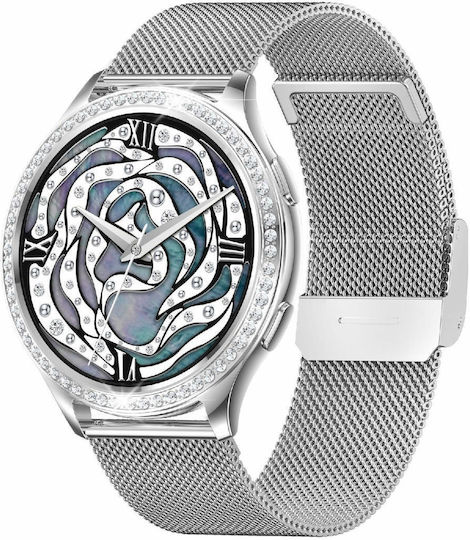 Ak53 Ip67 Bt5.2 1.32inch Smart Watch Support Voice Call Health Monitoring Style:steel Mesh Strap Silver