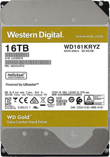 Western Digital Gold 16TB HDD Hard Drive 3.5" SATA III 7200rpm with 512MB Cache for Desktop WD161KRYZ view 4