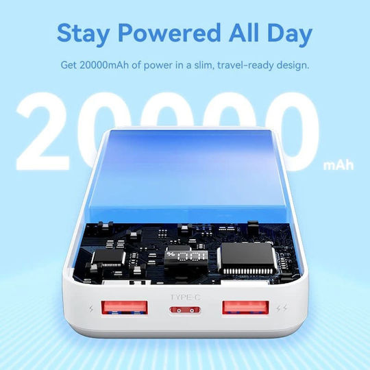 Vention FHLW0 Power Bank 20000mAh 22.5W with 2 USB-A Ports and USB-C Port White view 5