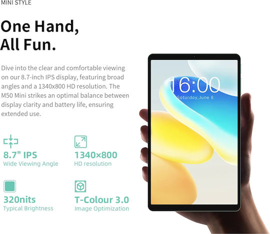 Teclast M50 Mini 4G 8.7" Tablet (6GB/128GB) Green vista 8